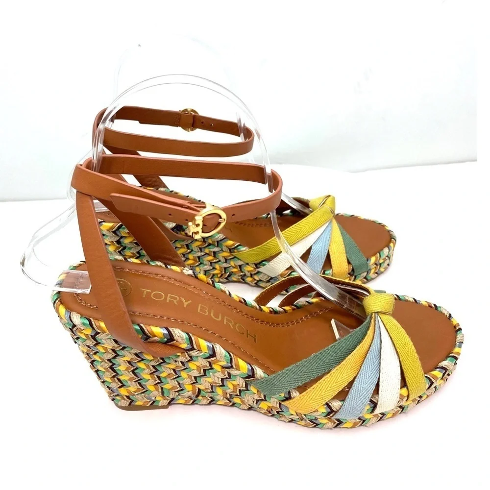 Tory Burch Multicolored Wedge Espadrilles in Yellow Tan